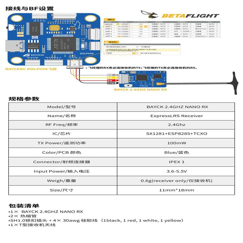 BAYCKRC RC RX BayckRC ELRS 2.4GHz TCXO Receiver w/ Plug - T Antenna