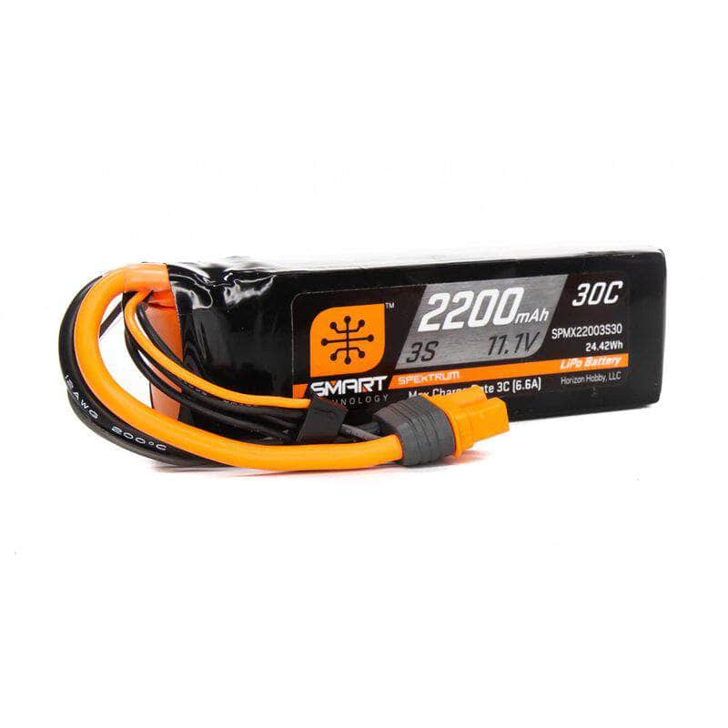 Caloosa Trains And Hobbies Spektrum Batteries & Chargers SPMX22003S30, Spektrum RC 3S Smart LiPo 30C Battery Pack w/IC3 Connector (11.1V/2200mAh)