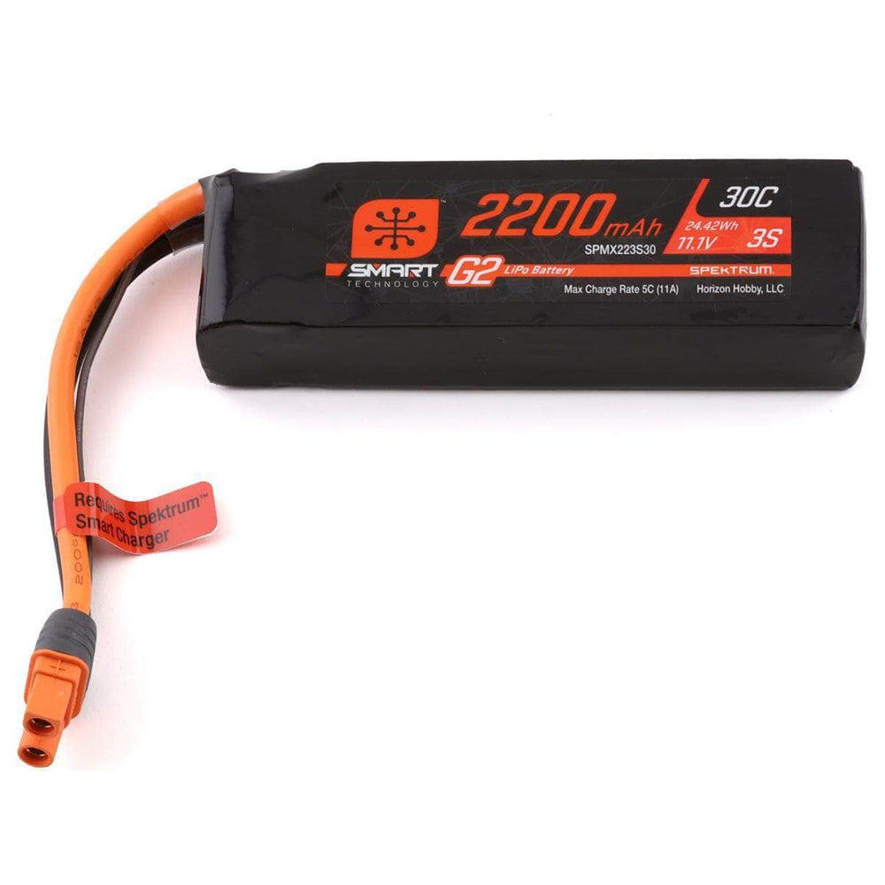 Caloosa Trains And Hobbies Spektrum Batteries & Chargers SPMX223S30, Spektrum RC 3S Smart G2 LiPo 30C Battery Pack (11.1V/2200mAh) w/IC3 Connector