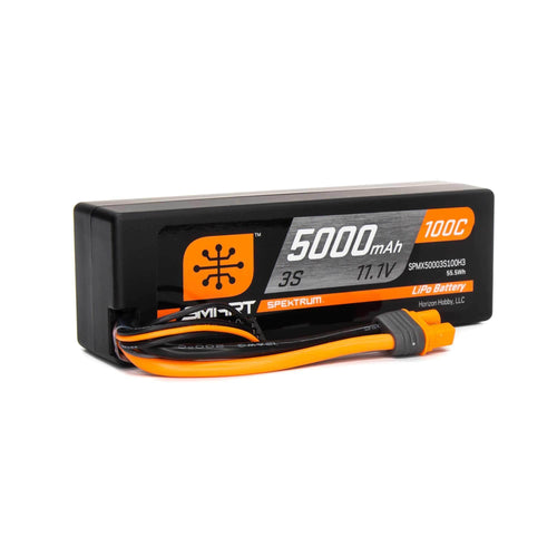 Caloosa Trains And Hobbies Spektrum Batteries & Chargers SPMX50003S100H3, Spektrum RC 11.1V 5000mAh 3S 100C Smart Hardcase LiPo Battery: IC3