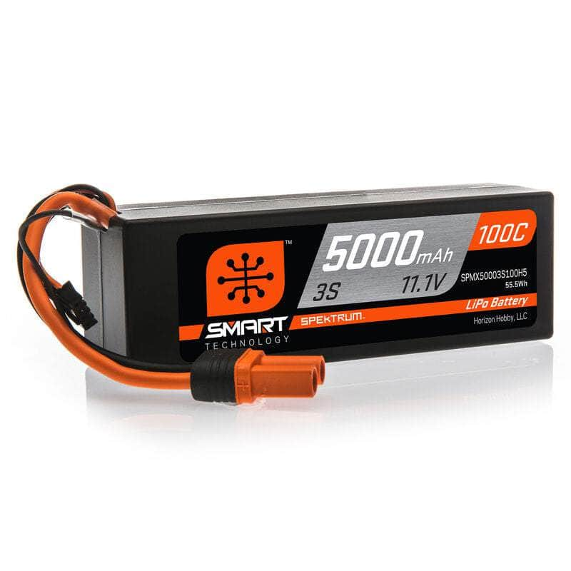 Caloosa Trains And Hobbies Spektrum Batteries & Chargers SPMX50003S100H5, Spektrum RC 3S Smart LiPo Hard Case 100C Battery Pack w/IC5 Connector (11.1V/5000mAh)