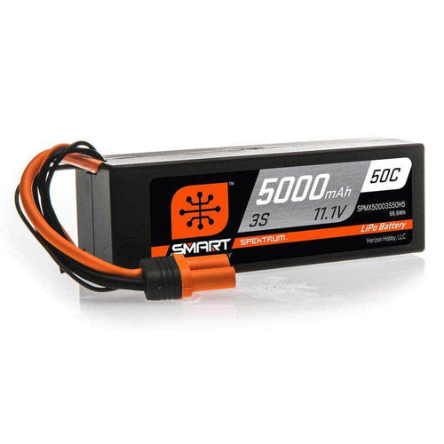 Caloosa Trains And Hobbies Spektrum Batteries & Chargers SPMX50003S50H5, Spektrum RC 3S Smart LiPo Hard Case 50C Battery Pack w/IC5 Connector (11.1V/5000mAh)