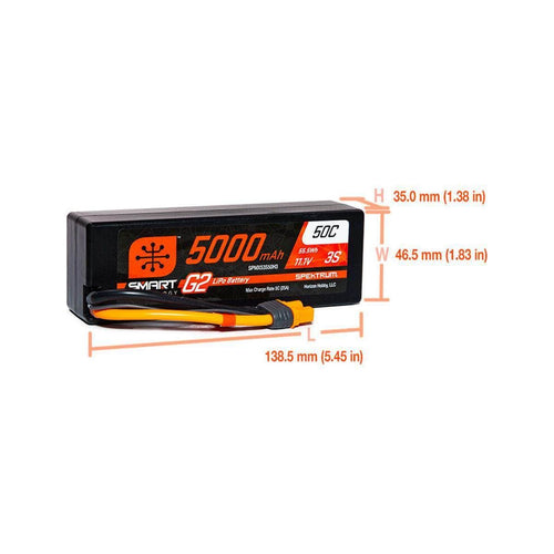 Caloosa Trains And Hobbies Spektrum Batteries & Chargers SPMX53S50H3, Spektrum RC 3S Smart G2 LiPo 50C Battery Pack w/IC3 Connector (11.1V/5000mAh)