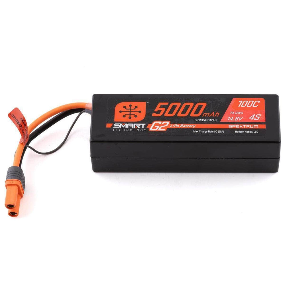 Caloosa Trains And Hobbies Spektrum Batteries & Chargers SPMX54S100H5, Spektrum RC 4S Smart G2 LiPo 100c Battery Pack (14.8V/5000mAh) w/IC5 Connector