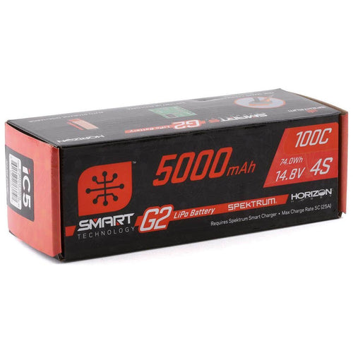 Caloosa Trains And Hobbies Spektrum Batteries & Chargers SPMX54S100H5, Spektrum RC 4S Smart G2 LiPo 100c Battery Pack (14.8V/5000mAh) w/IC5 Connector