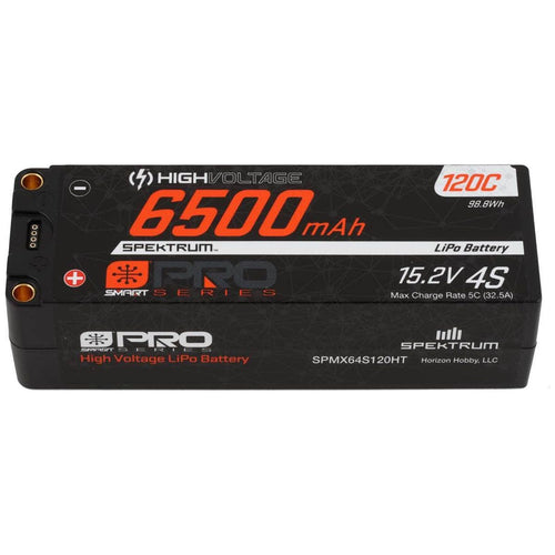 Caloosa Trains And Hobbies Spektrum Batteries & Chargers SPMX64S120HT, Spektrum RC 4S Smart Pro Race Hardcase HV-LiPo 120C Battery (15.2V/6500mAh) w/5mm Bullets