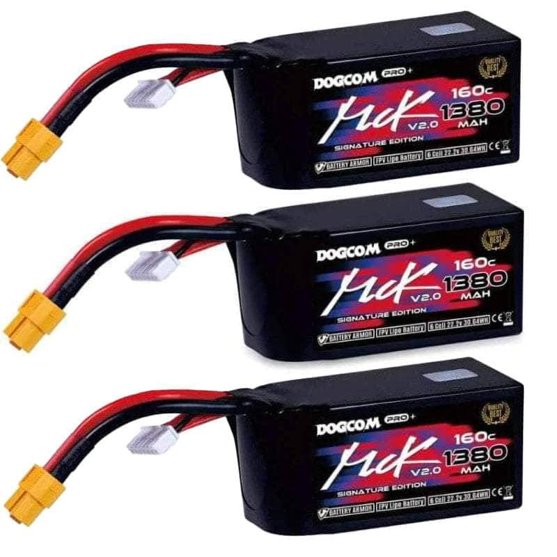 DOGCOM Battery 3 PACK of DogCom MCK EDITION V2.0 22.2V 6S 1380mAh 160C LiPo Battery - XT60