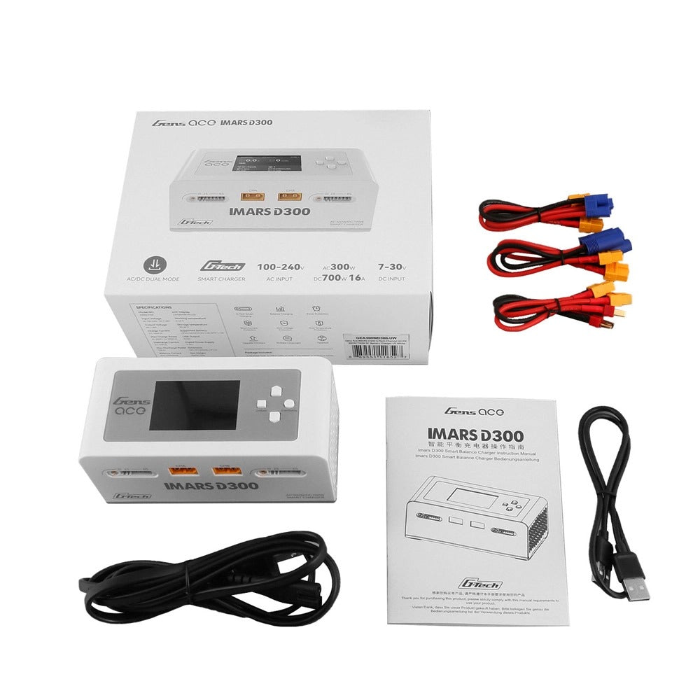 Gens Ace iMars D300 G-Tech AC/DC 300W/700W 1-6S 16A LiPo Charger - White - XT60