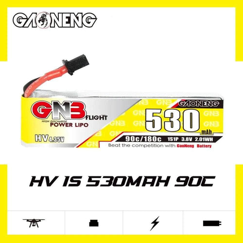 GNB Battery Gaoneng GNB 3.8V 1S 530mAh 90C LiHV Whoop/Micro Battery w/ Cabled - A30