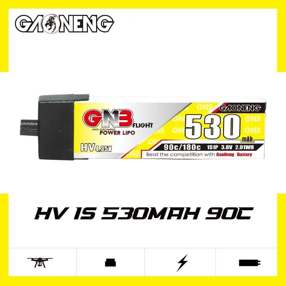 GNB Battery Gaoneng GNB 3.8V 1S 530mAh 90C LiHV Whoop/Micro Battery w/ Plastic Head - A30