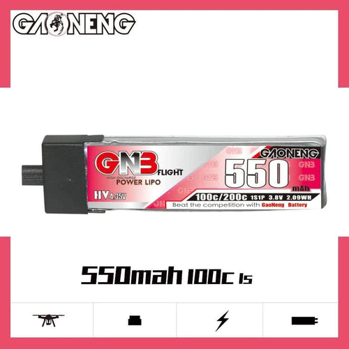 GNB Battery Gaoneng GNB 3.8V 1S 550mAh 100C LiHV Whoop/Micro Battery w/ Plastic Head - A30