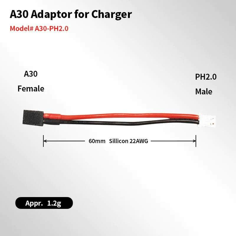 GNB Hardware Gaoneng GNB Pigtail A30-F to PH2.0 Male Charge/Discharge Adapter 22AWG 60mm - 5 Pack