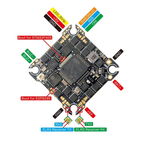 HAPPYMODEL AIO FC HappyModel SuperF405HD 2-4S F4 AIO Toothpick/Whoop Flight Controller (w/ 20A 8Bit 4in1 ESC & 2.4GHz ELRS RX)