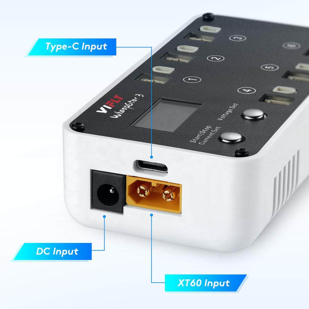 VIFLY Charger ViFly WhoopStor V3 1S LiPo/LiHV 6 Channel DC/USB-C Whoop Charger & Discharger for BT2.0 & PH2.0 - Choose Your Color