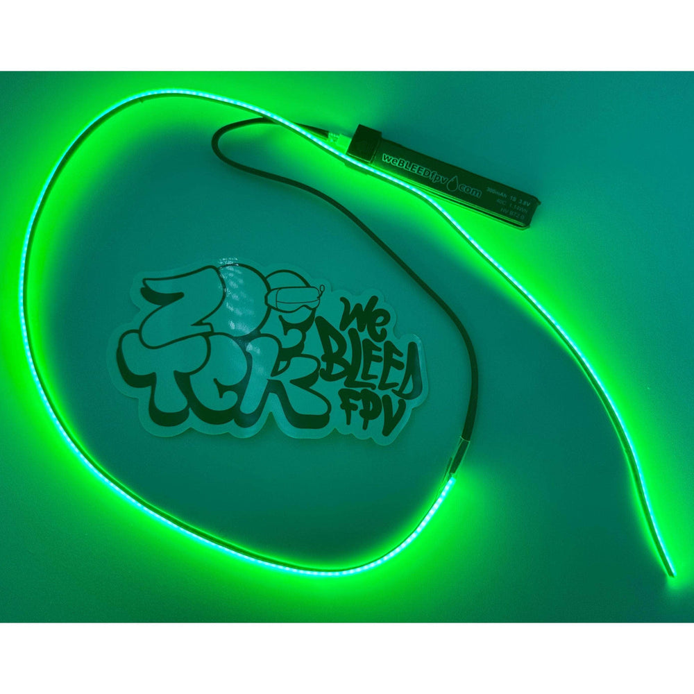 weBLEEDfpv GATES & ACCESSIORES GREEN 2.7MM WIDE - 5V COB LED WHOOP Light STRIP .5m / 1.65' / 19.6" Length