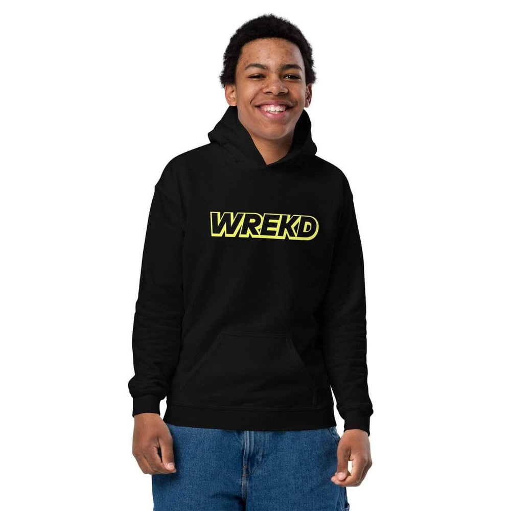 WREKD Co. XS WREKD Yellow on Black Youth Heavy Blend Logo Hoodie