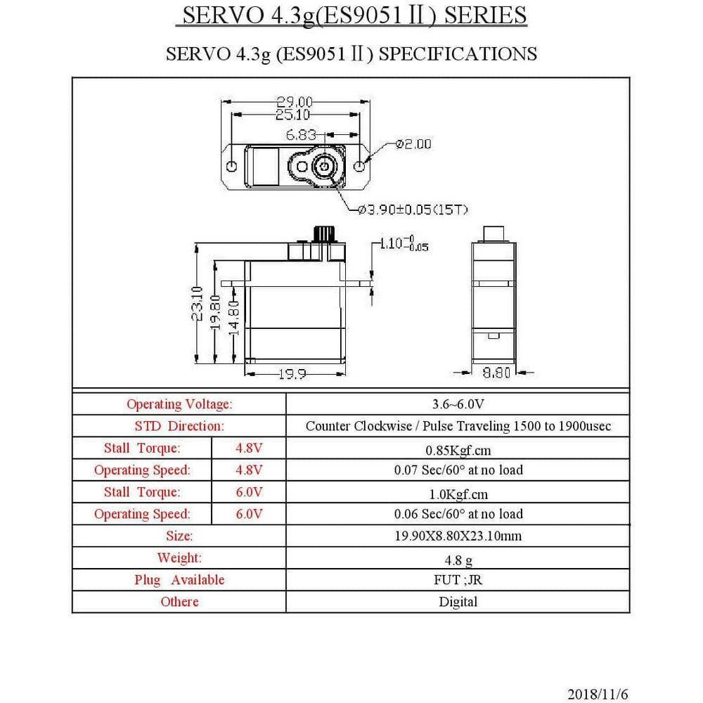 EMAX Servo EMAX ES9051 4.3g Digital Mini Servo