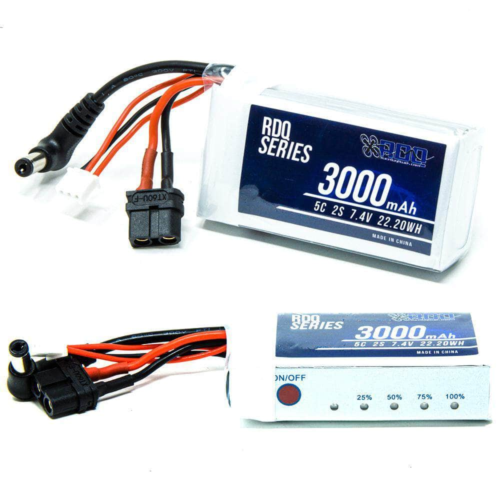 GNB Battery RDQ Series 7.4V 2S 3000mAh 5C FPV Goggle LiPo Battery w/ Charge Indicator - Barrel Jack & XT60