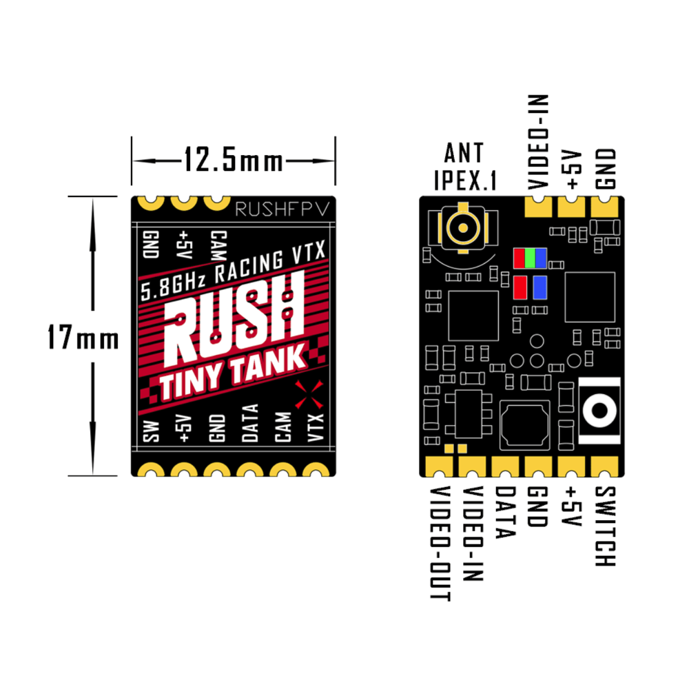 RUSHFPV VTX RUSHFPV Tiny Tank 25-350mW 5.8GHz Micro VTX - U.FL